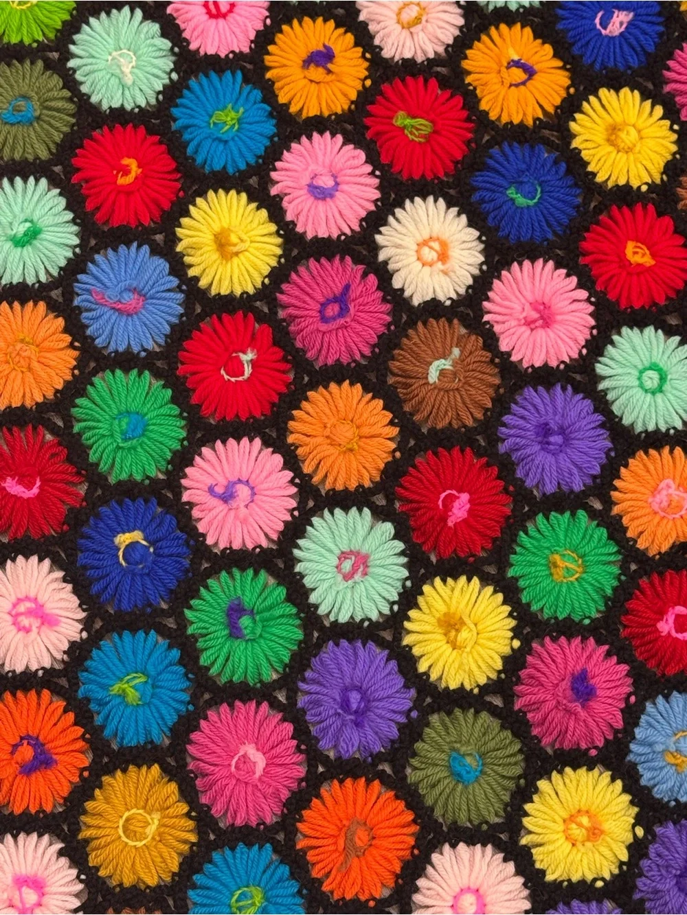 Vtg Hand Knitted Crochet Granny Hexagon Honeycomb Floral Afghan Throw Blanket